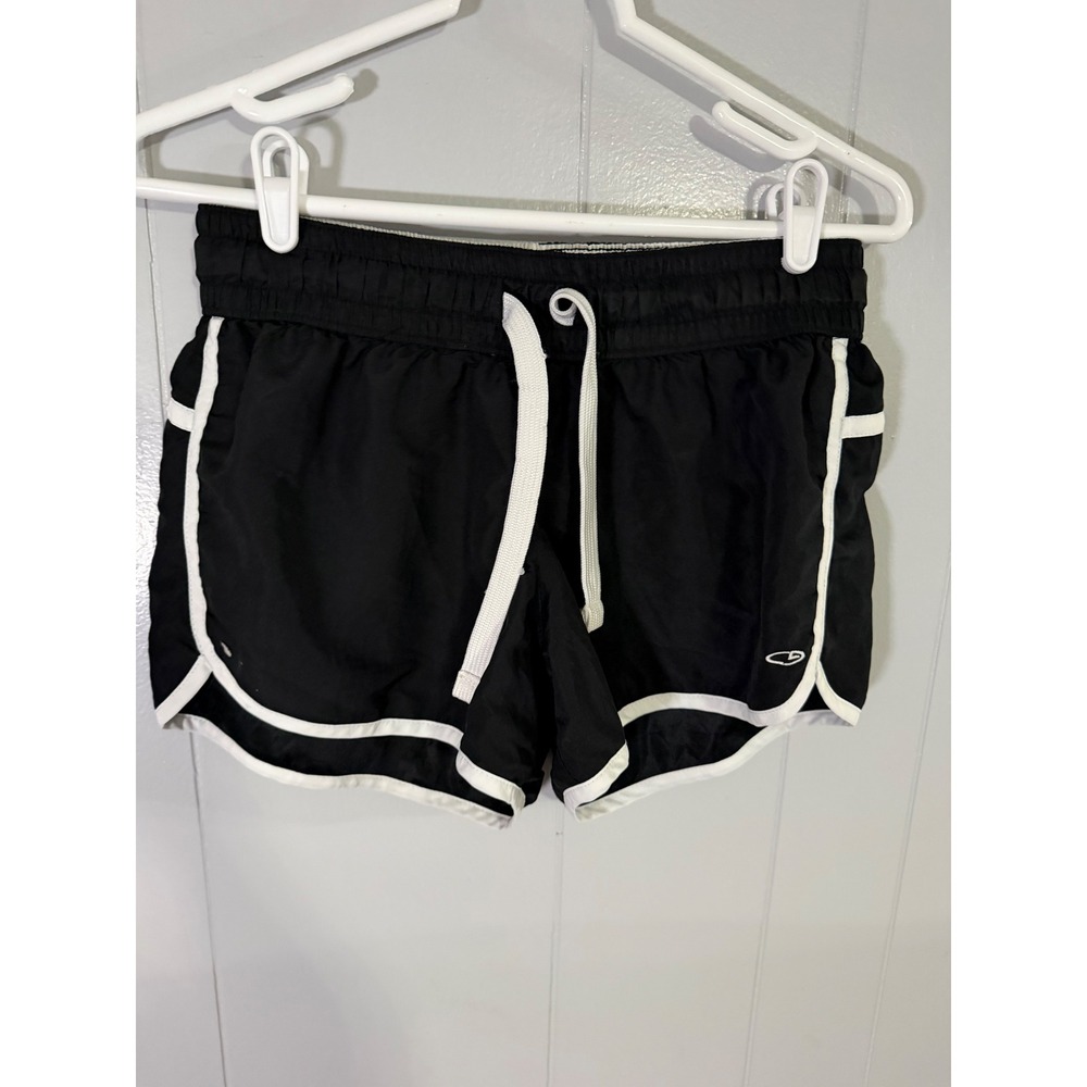 Champion Athletic Shorts Womens Medium Black White Contrast Trim Drawstring